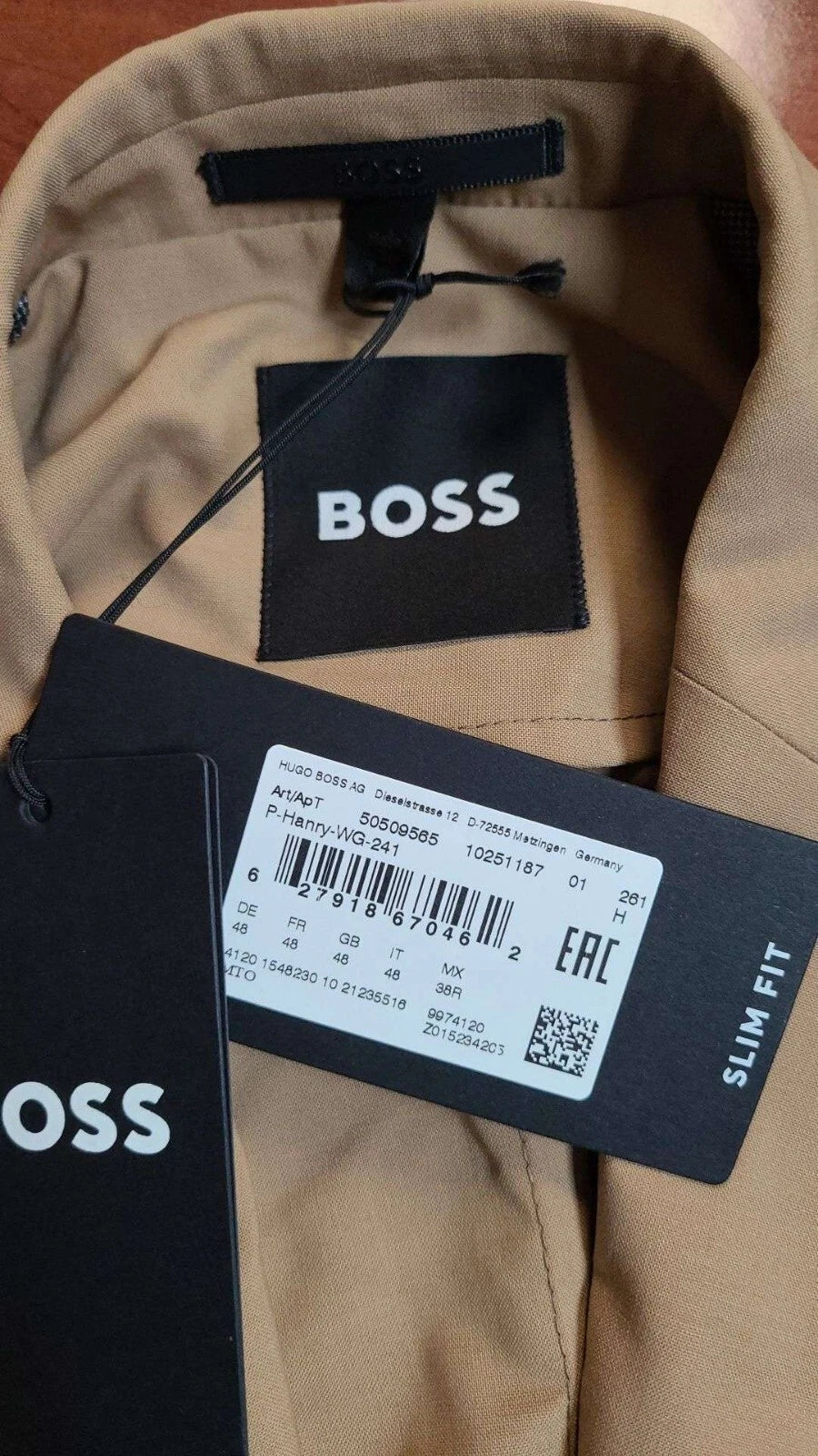 $595 - BOSS Hanry Performance Blazer Jacket in Stretch Tech Wool Slim Fit - 38R