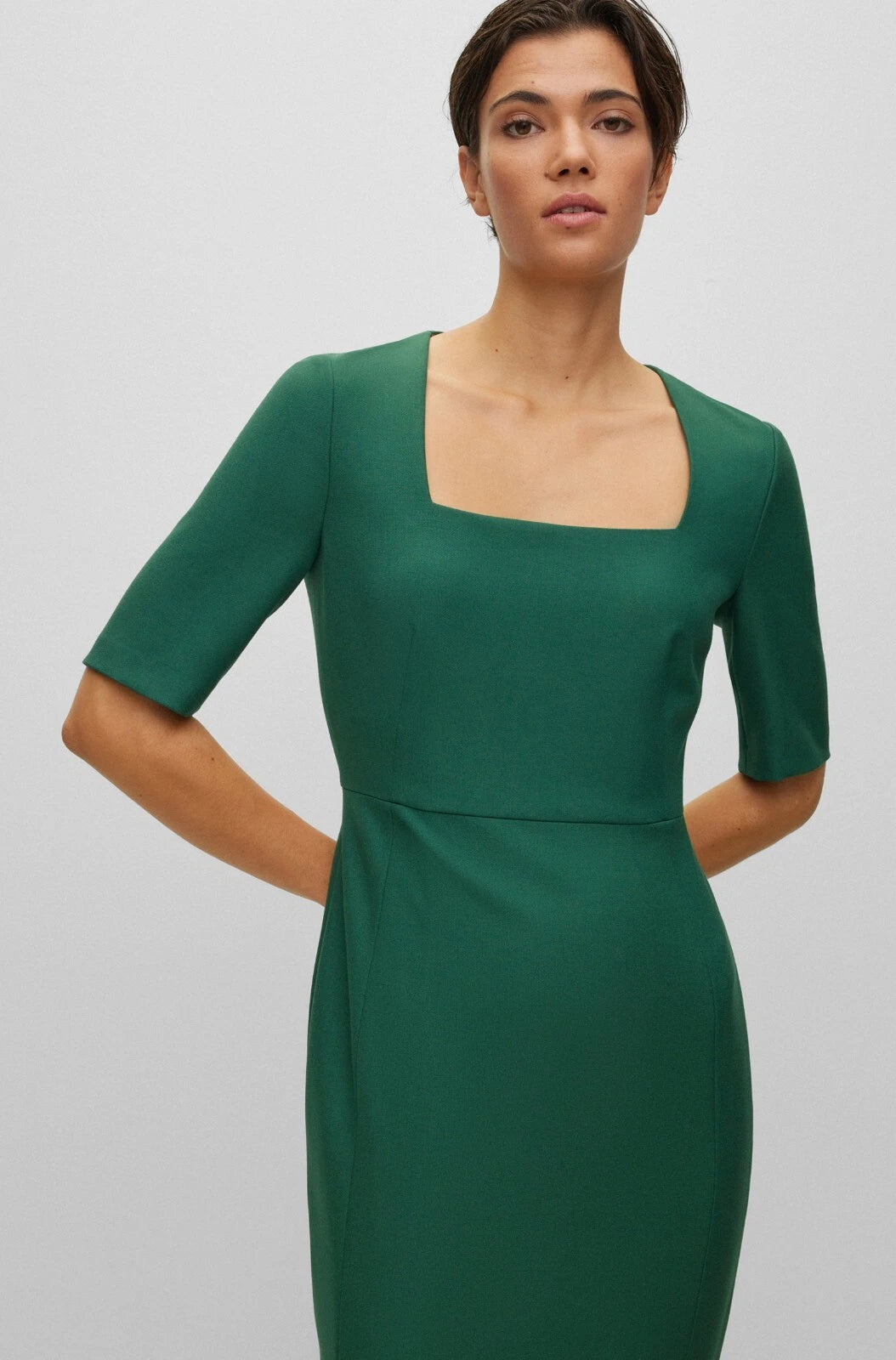 $545 - BOSS  Slim Fit Square Neck Sheath Business Dress - Size 4 /26