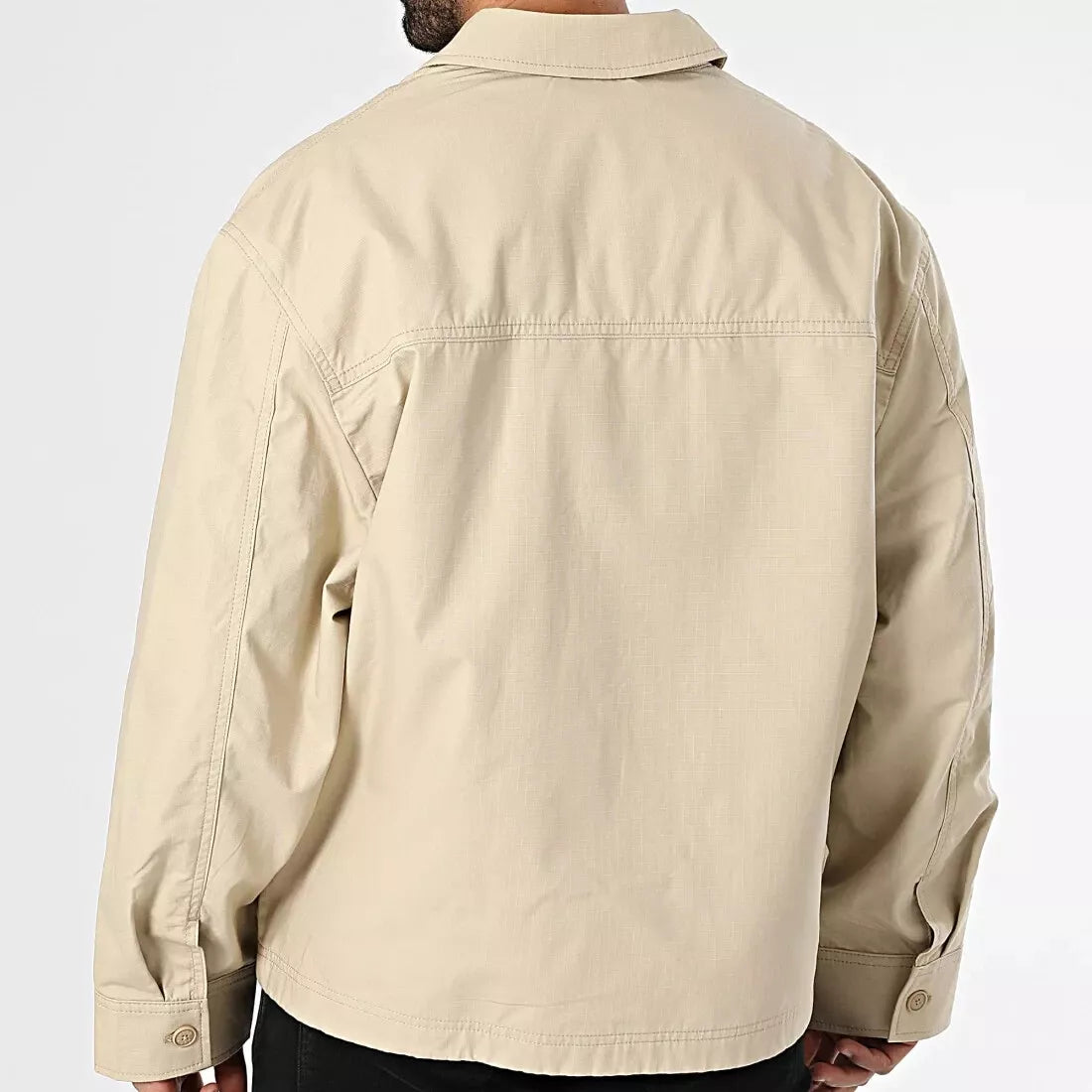 HUGO BOSS Jacket with Logo Label in Ripstop Cotton Regular Fit in Beige - Size M