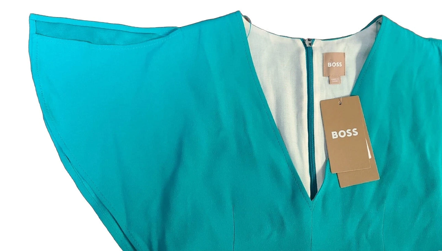 $595 - BOSS V-Neckline Long Length Dress Slim Fit Green - Size 4 /26
