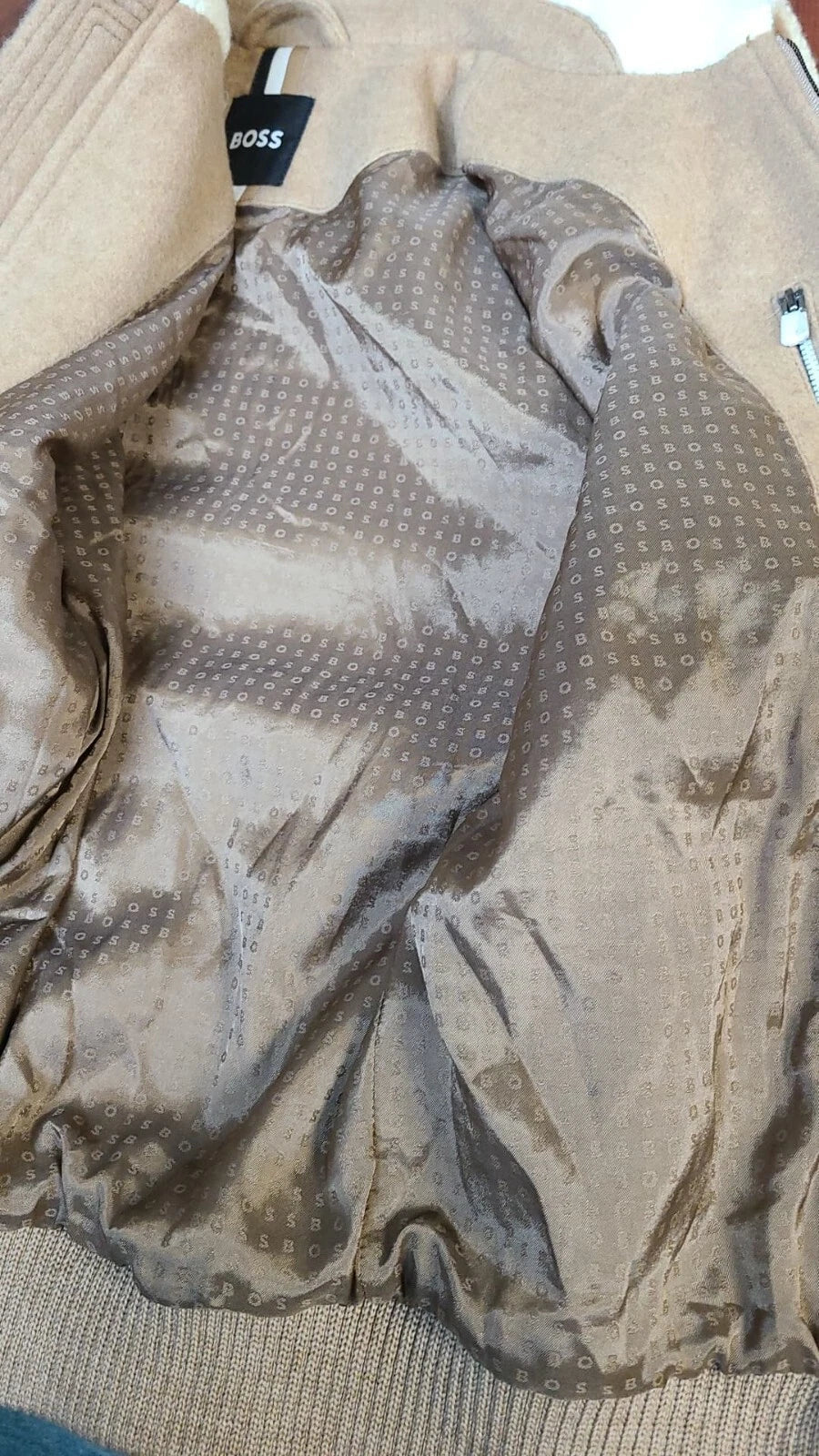 $545 - Boss Bomber Jacket w Teddy Collar Wool Blend Italian Fabric - Size 38R