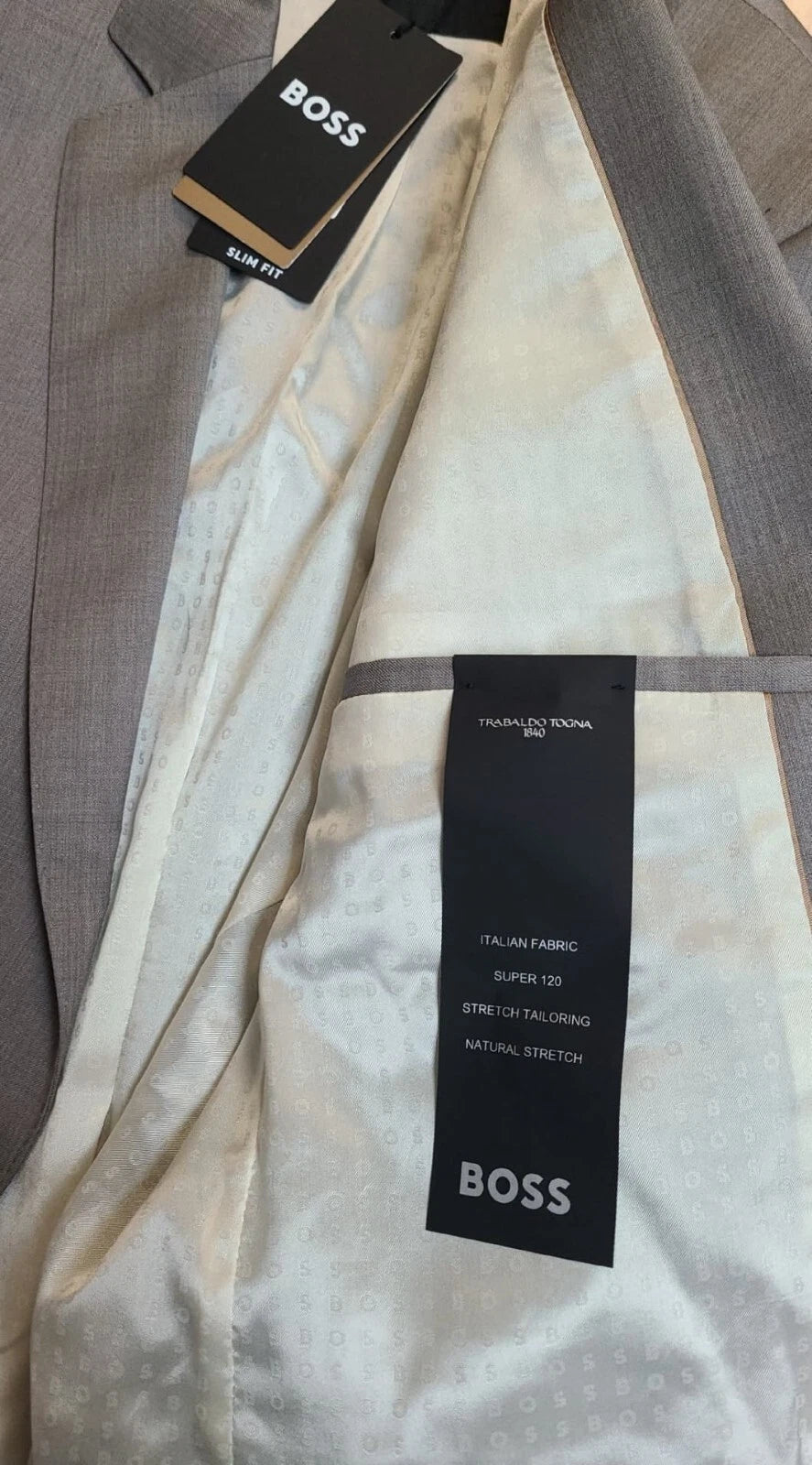 BOSS Suit Jacket in Stretch Italian Virgin Wool Fabric Slim Fit - Size 40R