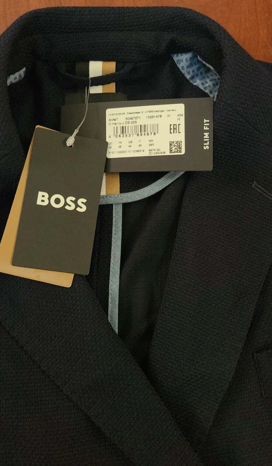 $765 BOSS Double Breasted Slim Fit Jacket Wool Blend Stretch Italian Fabric -38R