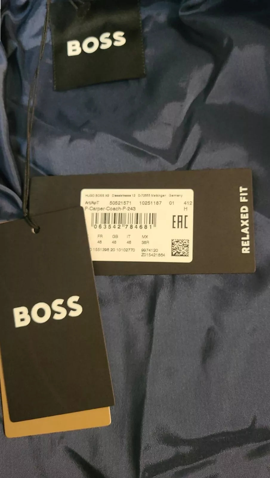 $595 - BOSS Performance Stretch Jacket in Wool Blend Relaxed Fit Blue - 38R