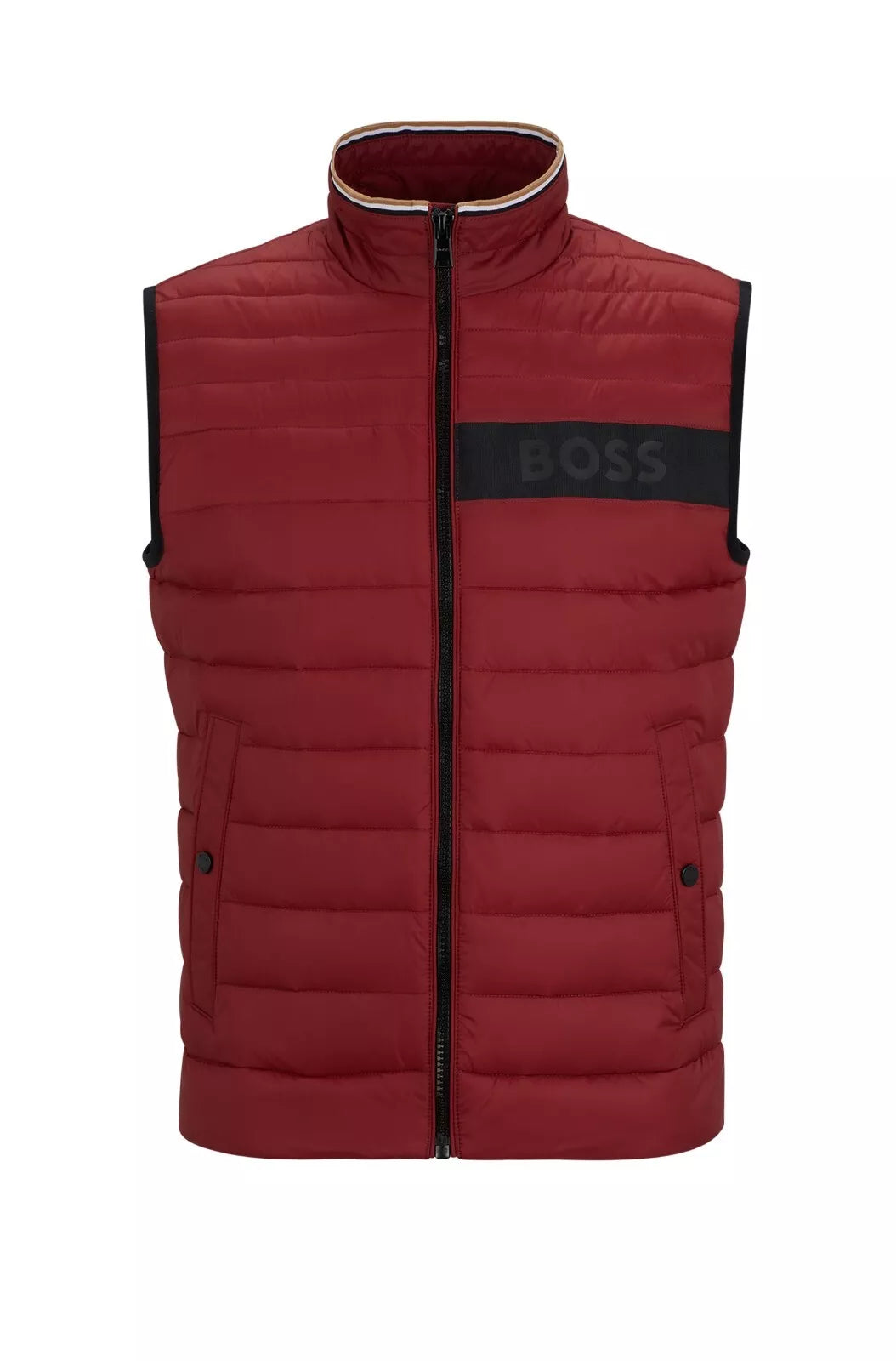 BOSS Water Repellent Gilet Vest with 3D-Logo Tape Dark Red - Size 40R