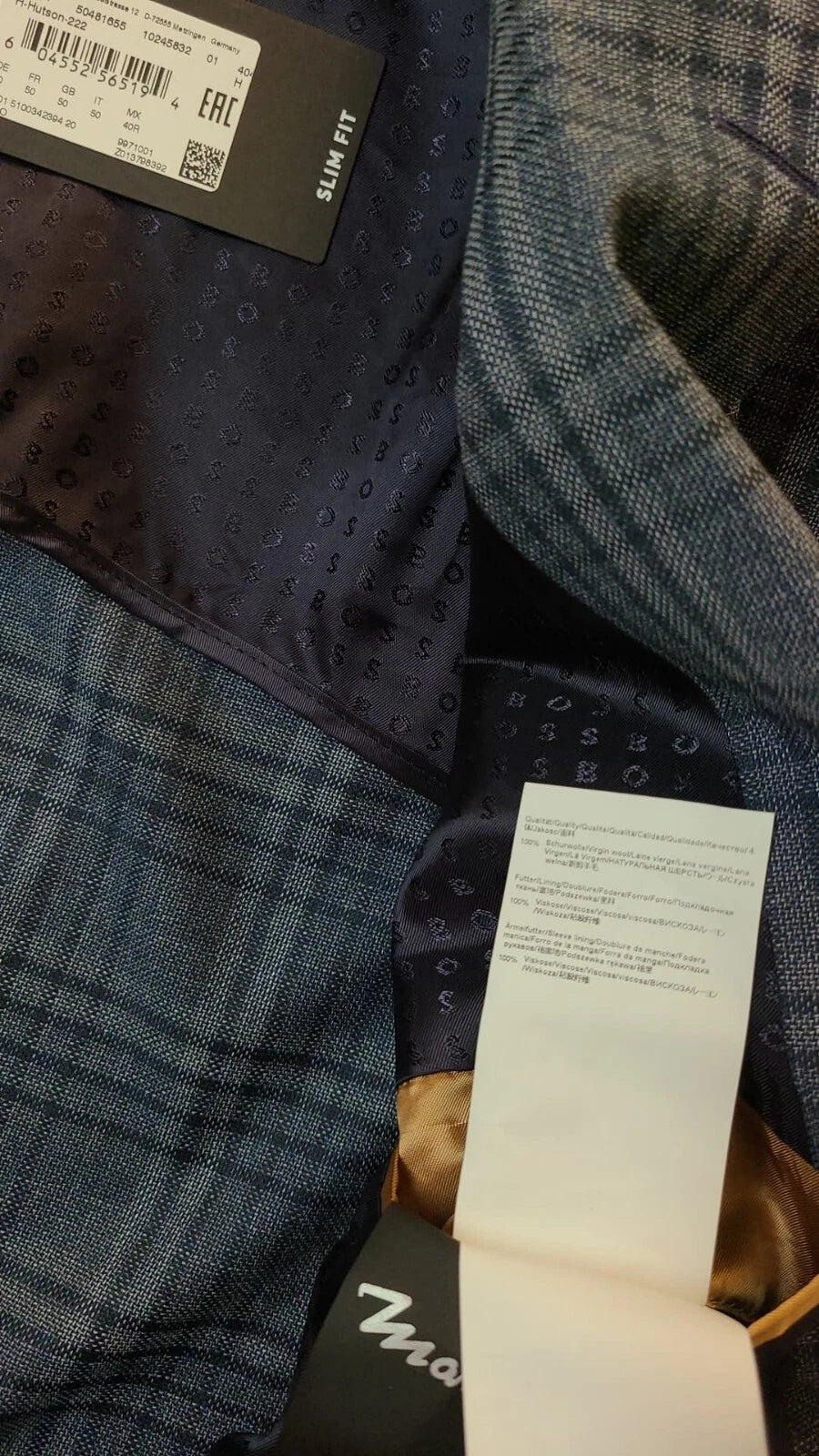 $645 - BOSS Slim Fit Sport Jacket Checked Virgin Wool - Size 40R - NWT