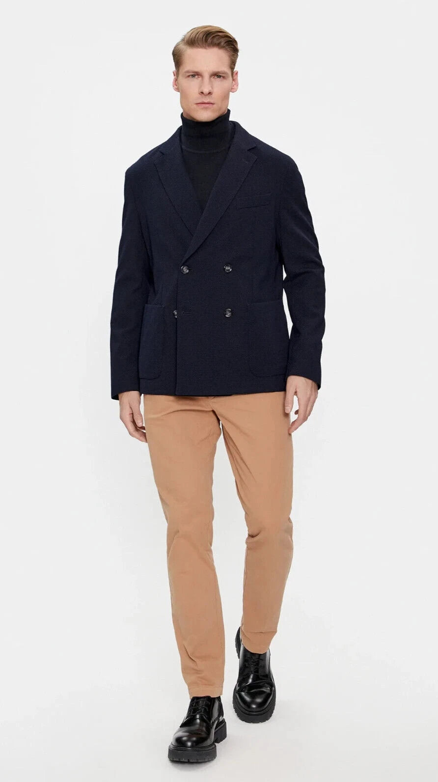 $765 BOSS Double Breasted Slim Fit Jacket Wool Blend Stretch Italian Fabric -38R