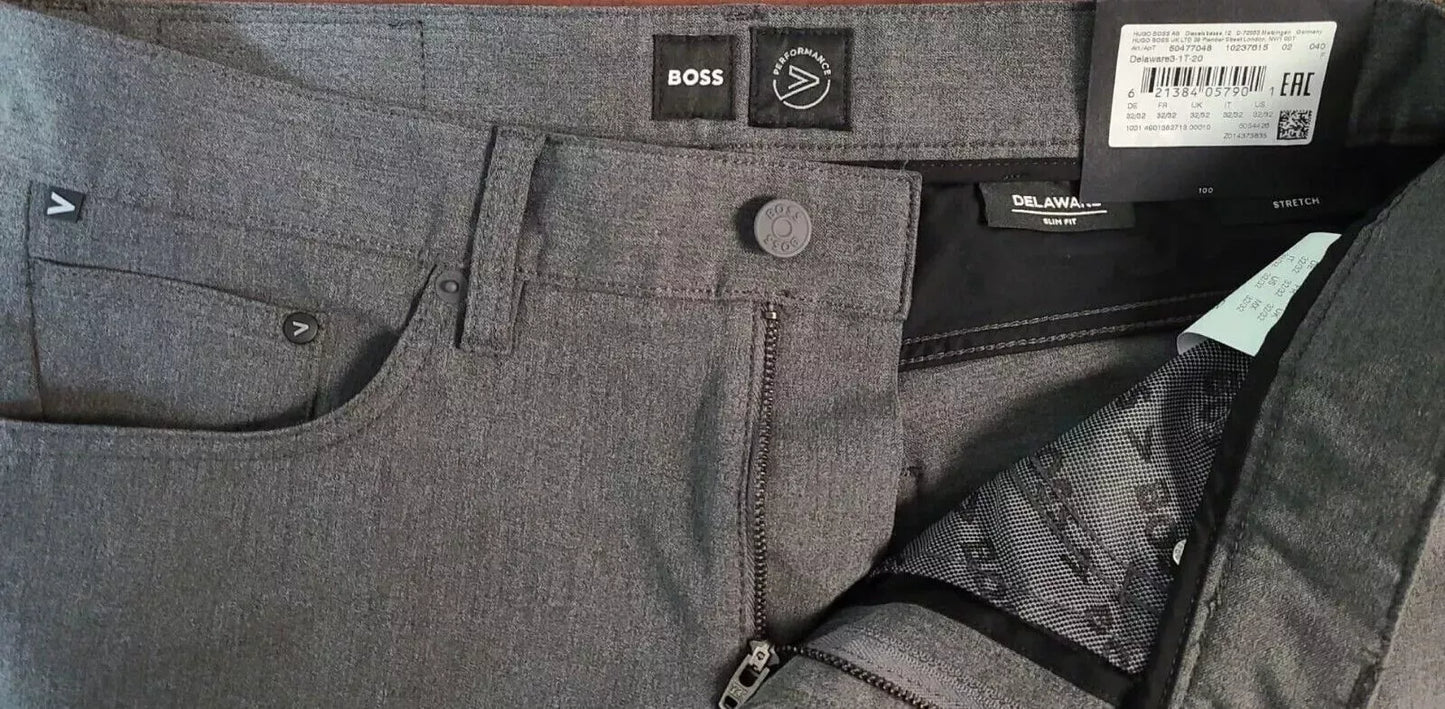 BOSS Delaware3 Performance Stretch Jeans Comfort Slim Fit Gray - Size 32 x 32