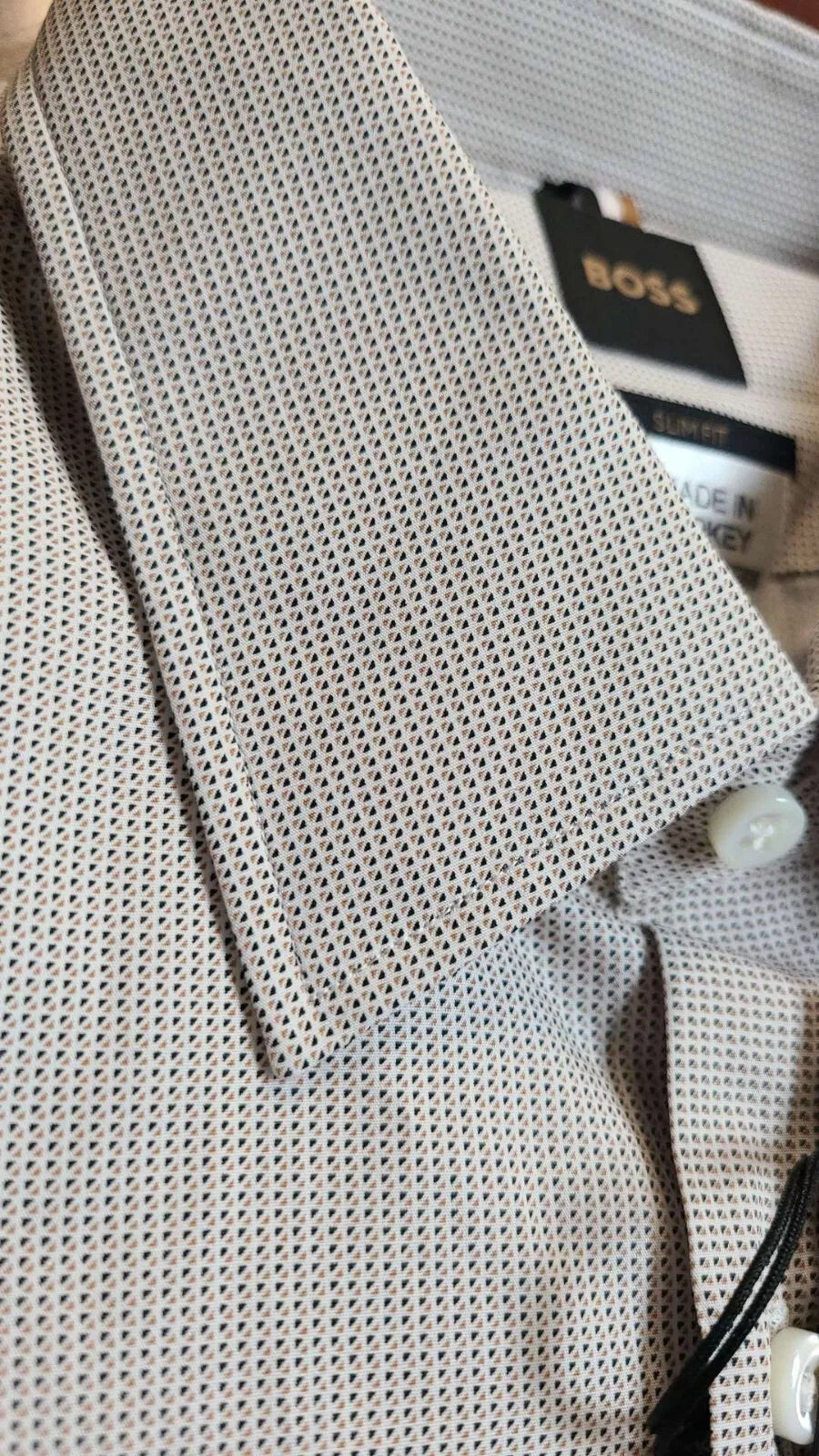 BOSS Tailored Long Sleeve Cotton Shirt Italian Fabric Patterned Slim -  M / 15.7