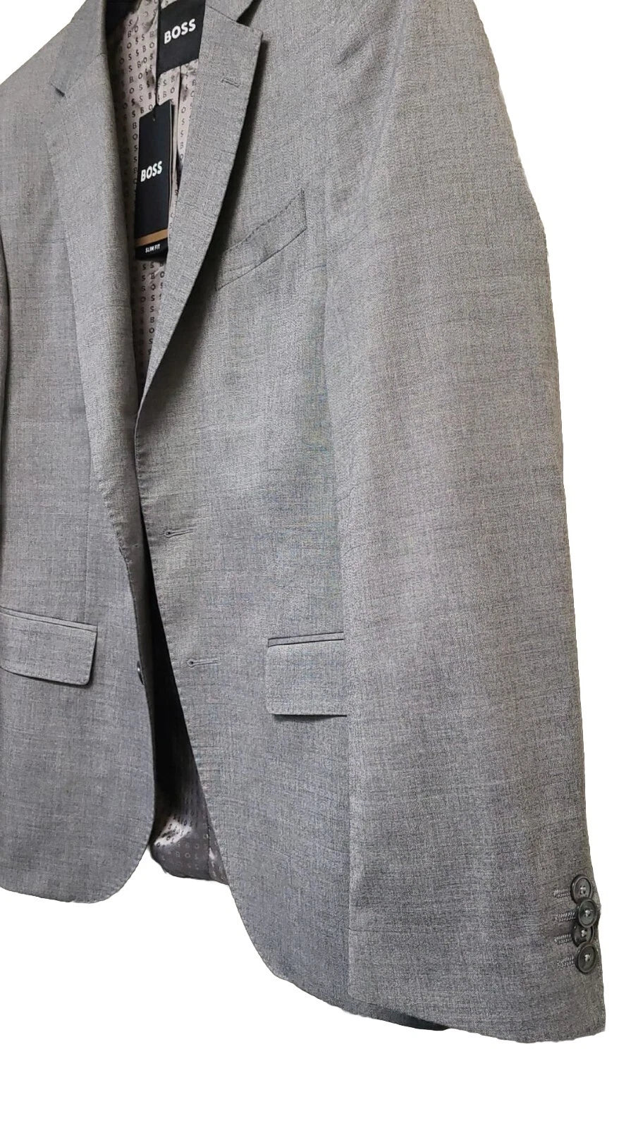 $495 - BOSS Suit Jacket in Melange Stretch Wool Blend - Slim Fit - Size 38R