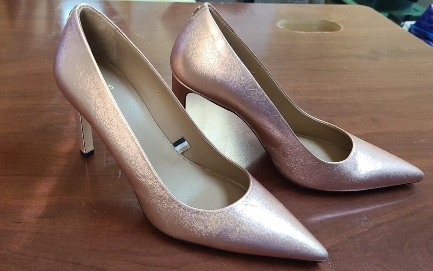 BOSS Women Stiletto Pumps Rose Gold Leather Dress Shoes Italy - Size 7 / 37