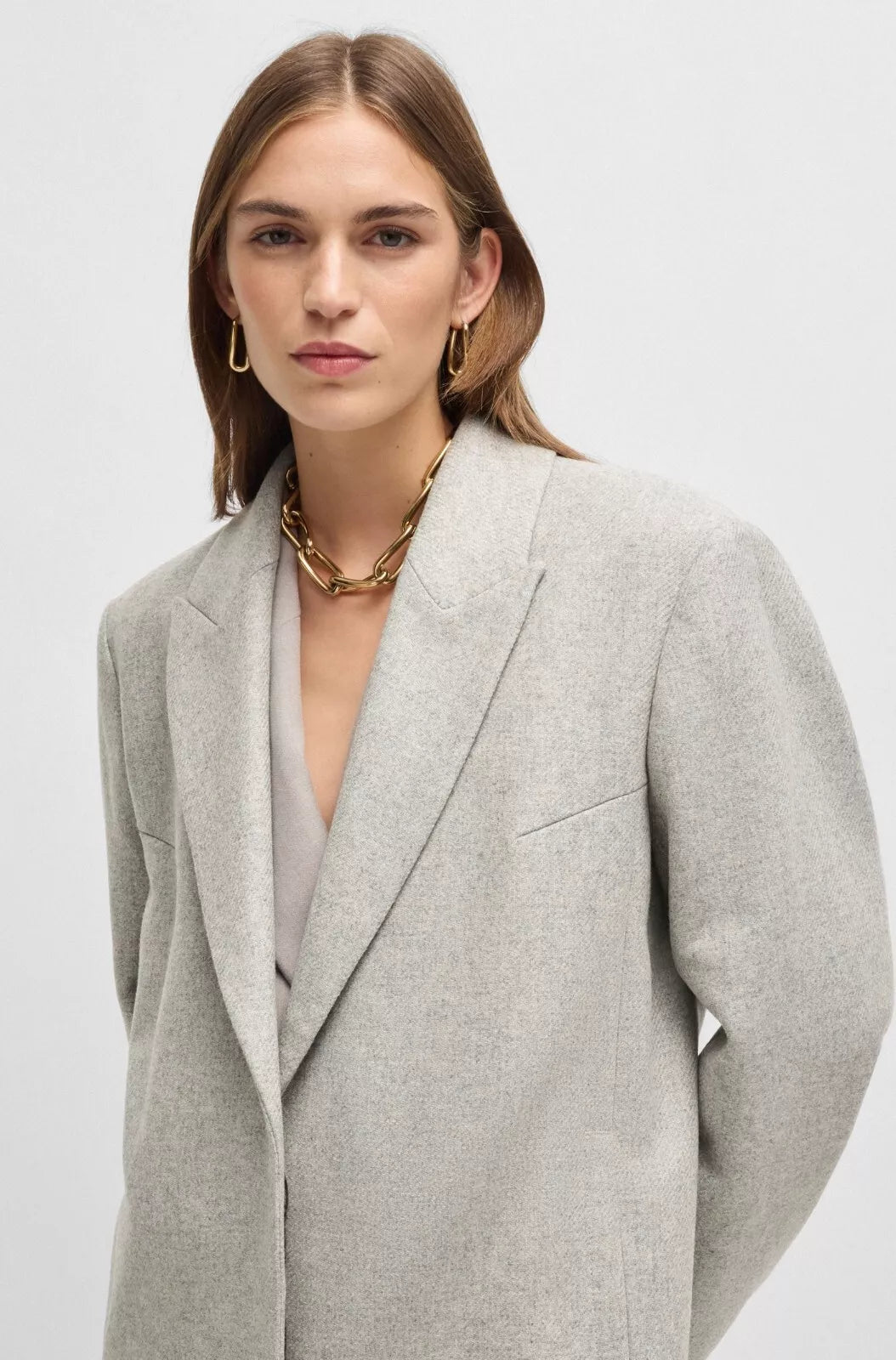 $895 - BOSS Luxury Coat in Wool with Cashmere Oversize Fit Silver - Size 4 / 26