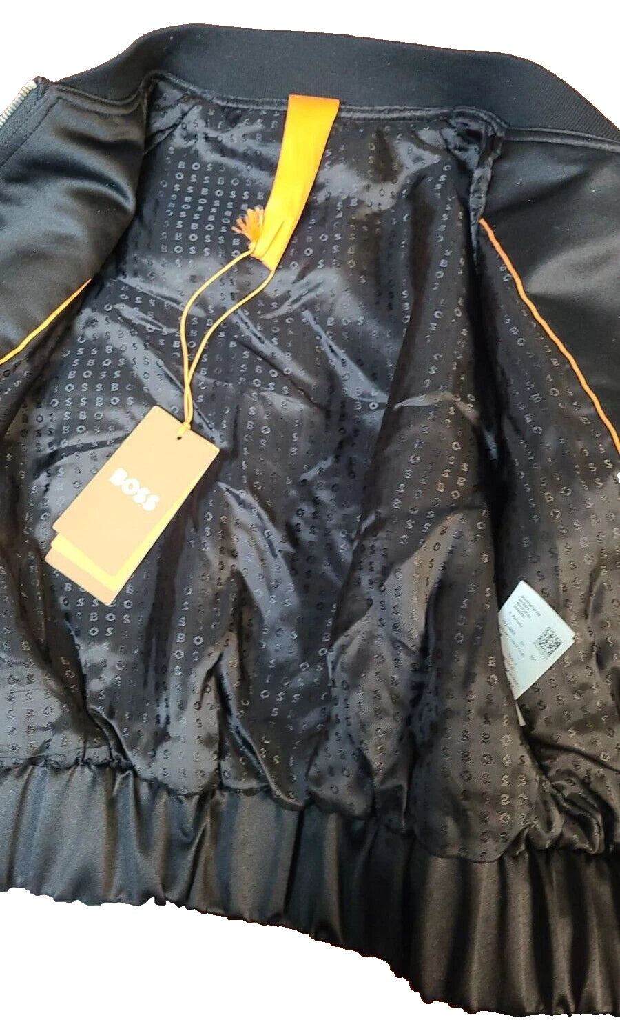 BOSS Women PANDELLA  Black Satin Bomber Jacket Relaxed Fit - Size 4 / 26