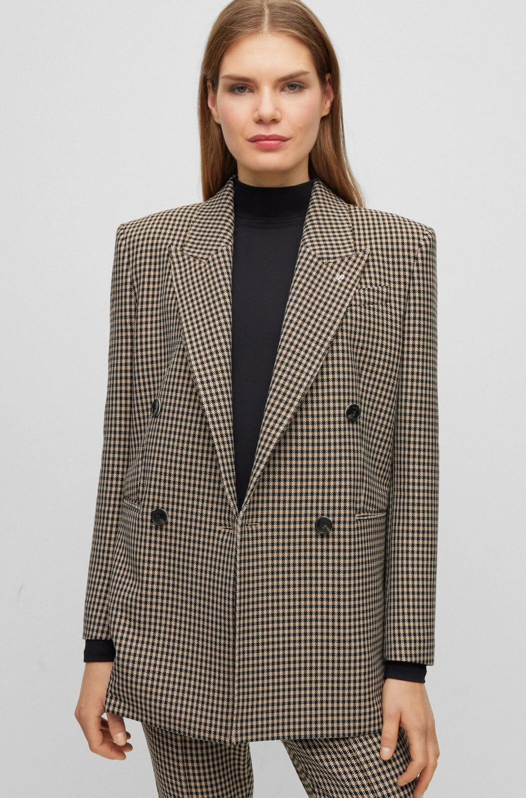 BOSS Women Double Breasted Jacket Houndstooth Stretch Relaxed Fit - Size  4 / 26