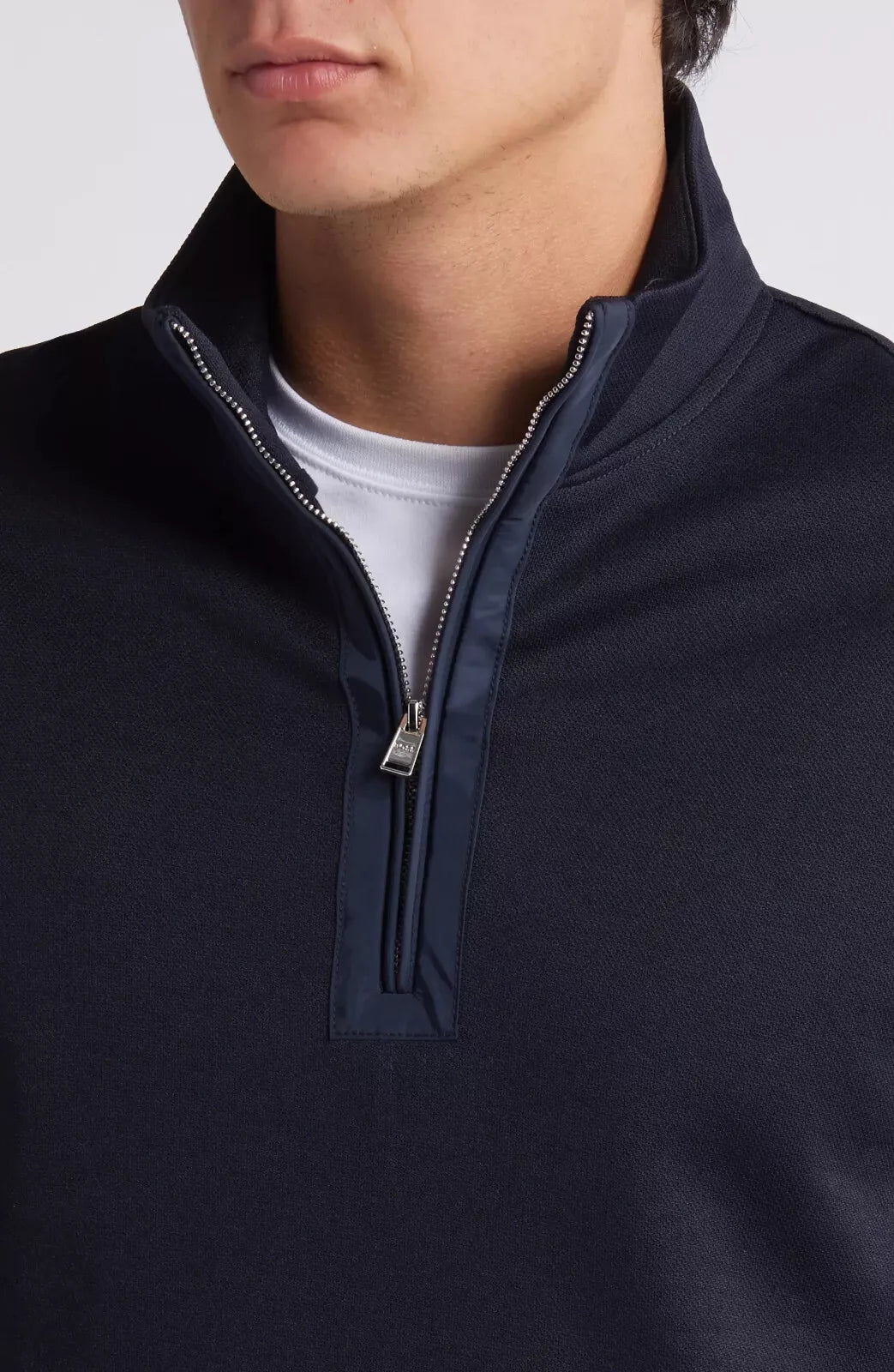 BOSS Sidney Zip-Neck Sweatshirt Sweater in Micro Structured Dark Blue - Size M