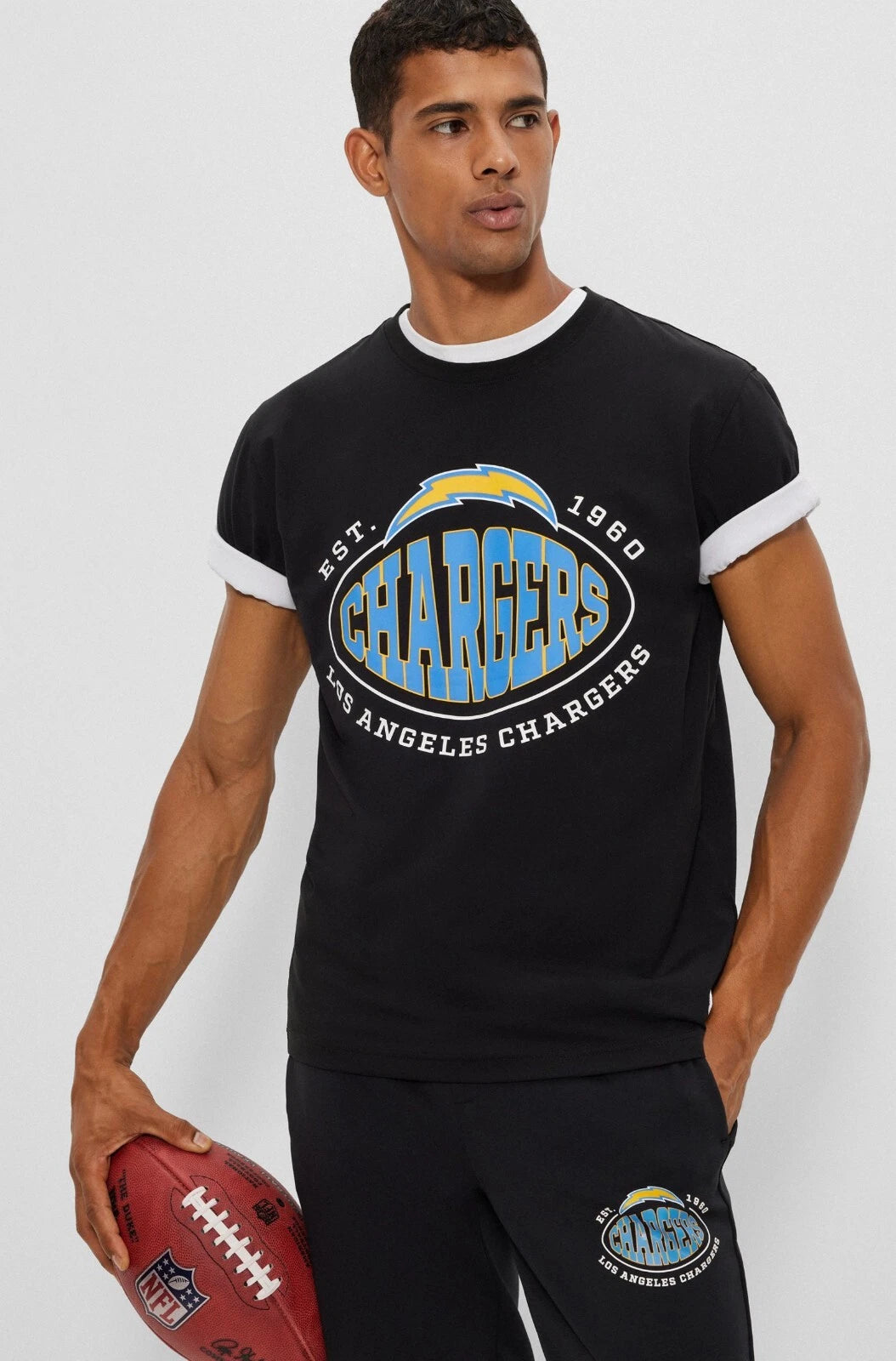 BOSS X NFL LA Chargers Cotton T-Shirt w Collaborative Branding in Black - Size M