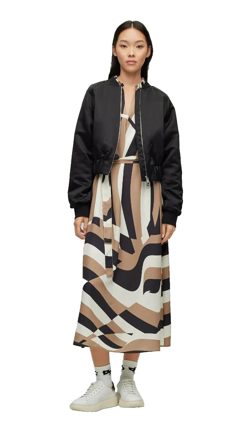 BOSS Women PANDELLA Satin Bomber Jacket in Black- Size 4 / 26