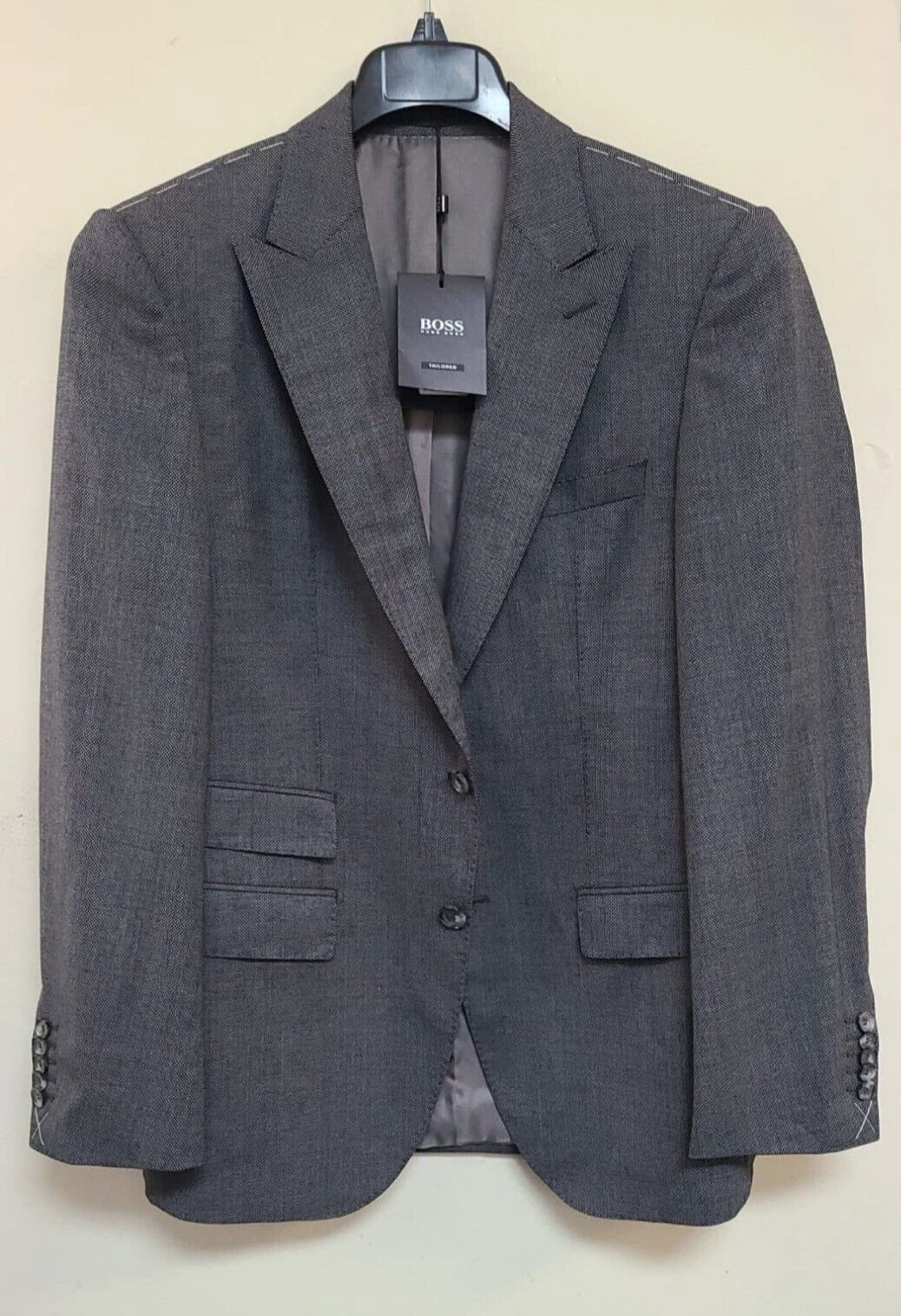 $795 - BOSS Tailored Blazer Jacket Micro Patterned Virgin Wool Gray - Size 38R