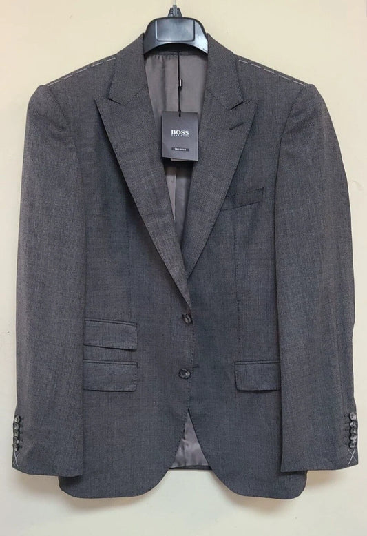 $795 - BOSS Tailored Blazer Jacket Micro Patterned Virgin Wool Gray - Size 38R