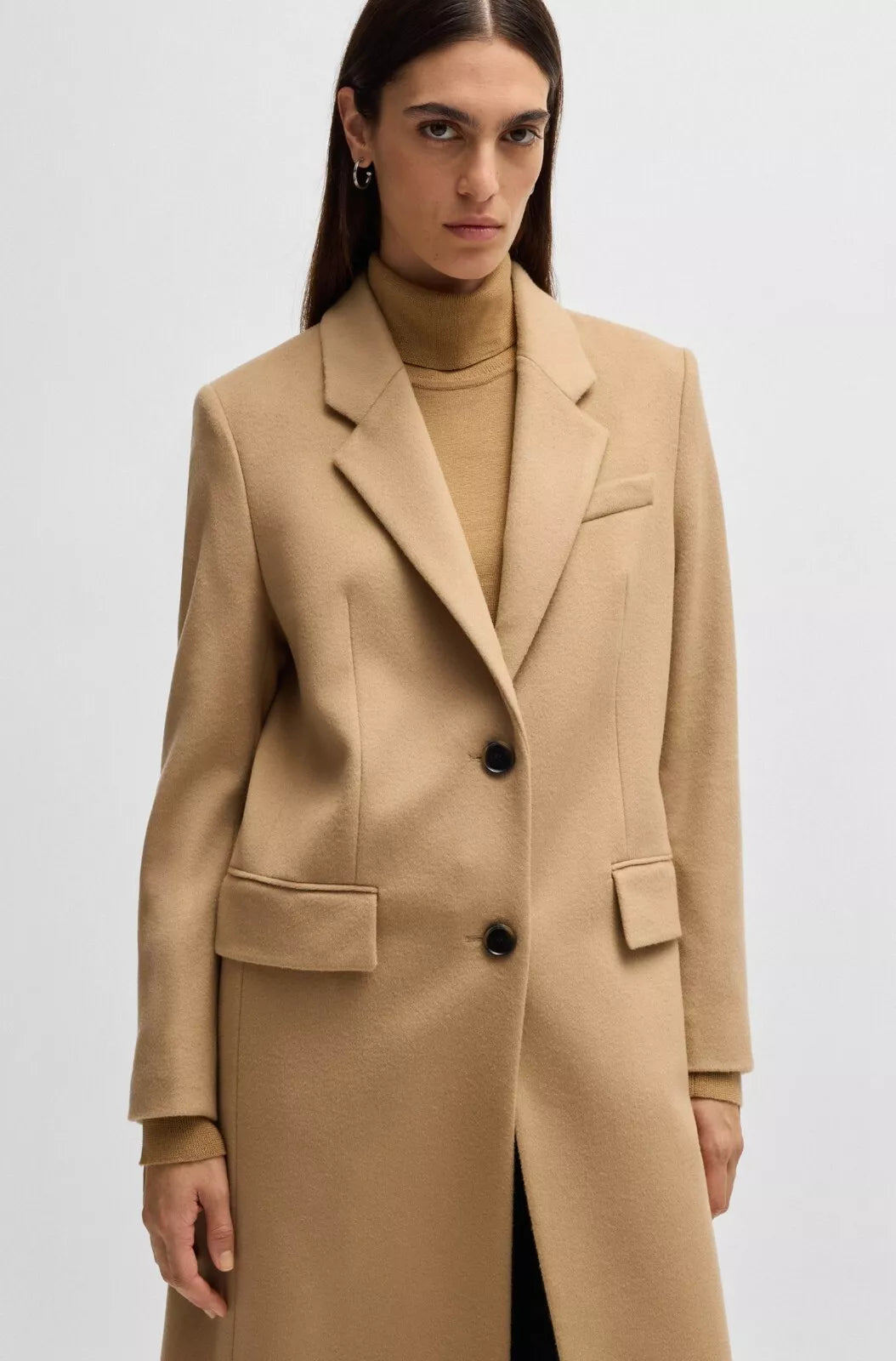 BOSS Women Formal Coat in Wool and Cashmere Beige Slim Fit -  Size 4 / 26