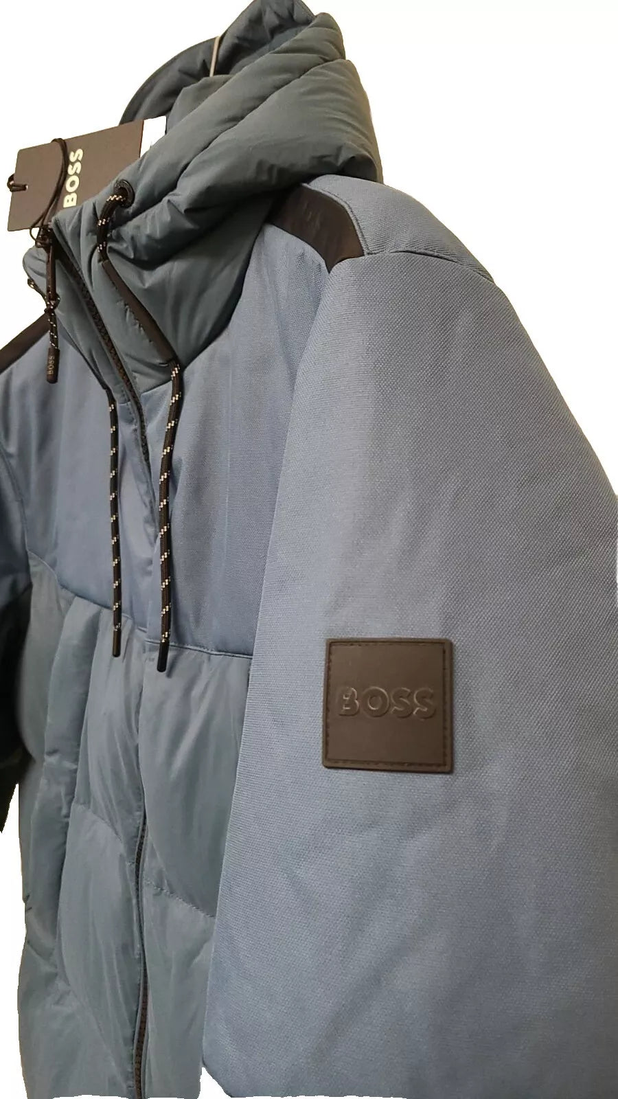 $595 - BOSS Corado Water Repellent Hooded Jacket Regular Fit in Teal - Size 38R