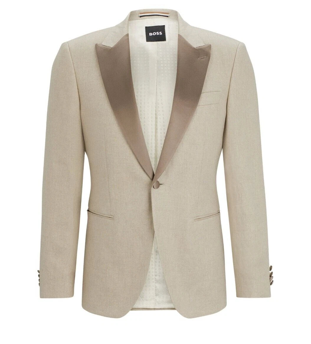 BOSS Tuxedo Jacket Micro Pattern Pure Linen Italian Fabric Slim Fit - Size 38R