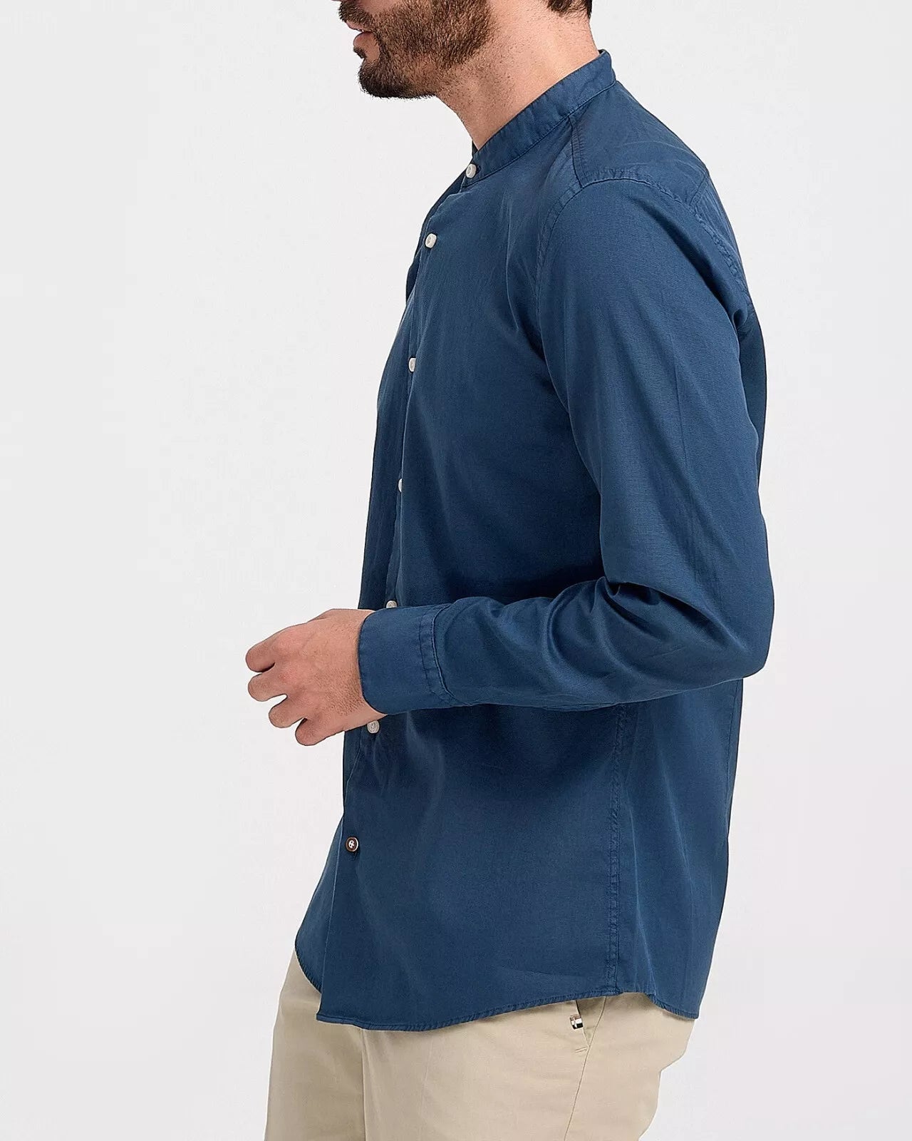 BOSS Hank Mandarin Collar Shirt Stretch Cotton Slim Fit Blue - Size 15.5 / 39