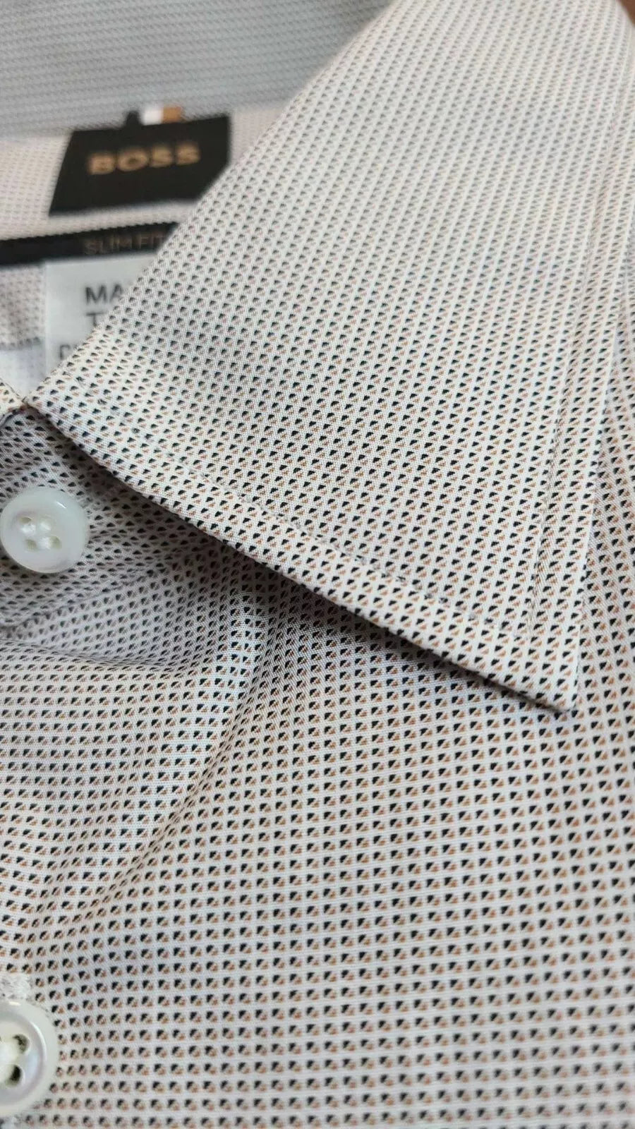 BOSS Tailored Long Sleeve Cotton Shirt Italian Fabric Patterned Slim -  M / 15.7