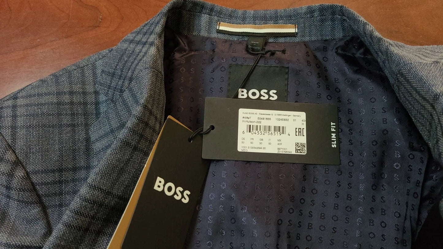 $645 - BOSS Slim Fit Sport Jacket Checked Virgin Wool - Size 40R - NWT