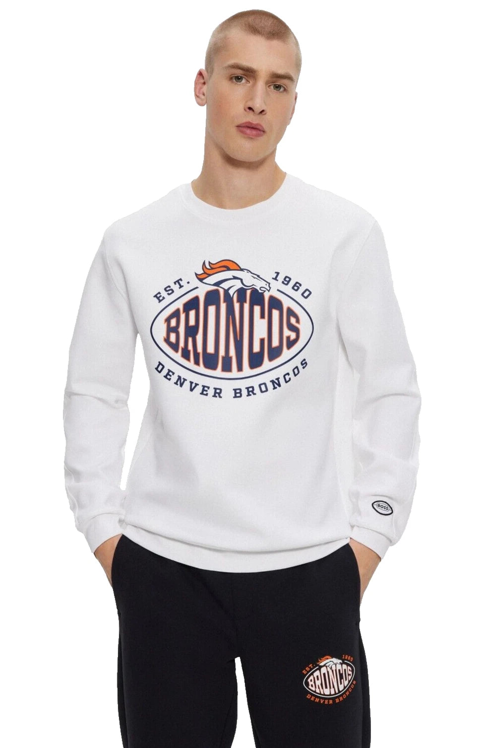 BOSS X NFL Denver Broncos Crewneck Sweatshirt Regular Fit in White - Size L