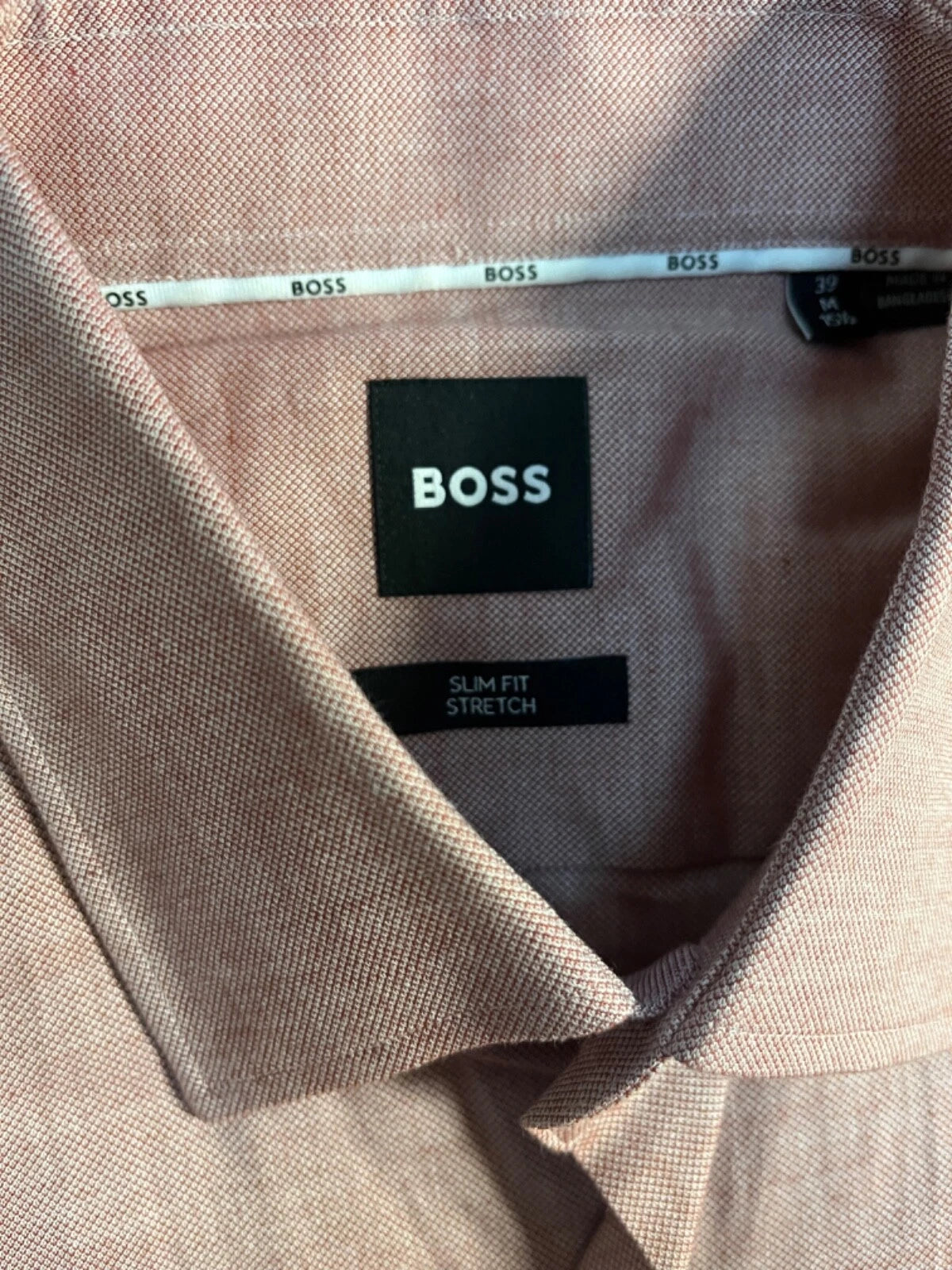 BOSS Hank Dress Shirt in Stretch Cotton Micro Pattern Red Slim Fit - 15.5 / 39