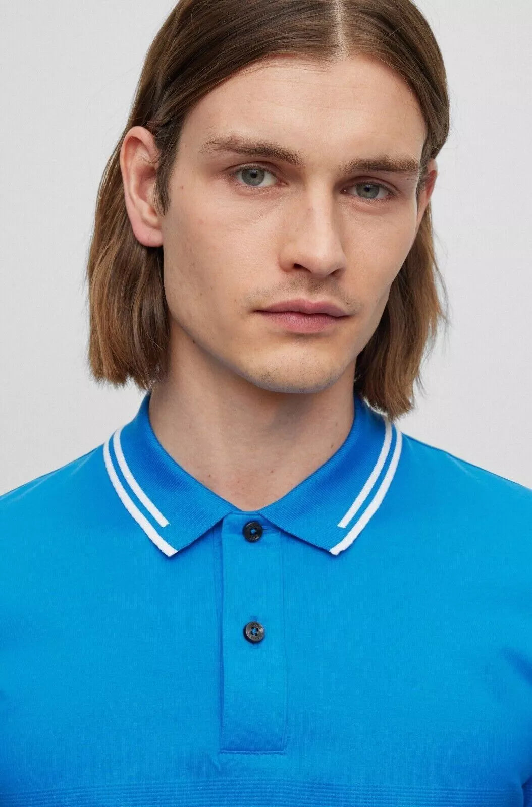 BOSS Phillipson Cotton Polo Shirt with Jacquard Stripes Slim Fit Blue - Size M