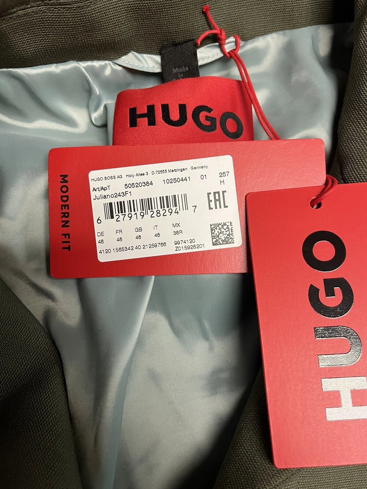 HUGO BOSS Wool Blend Jacket Performance Stretch Fabric Modern Fit - Size 38R