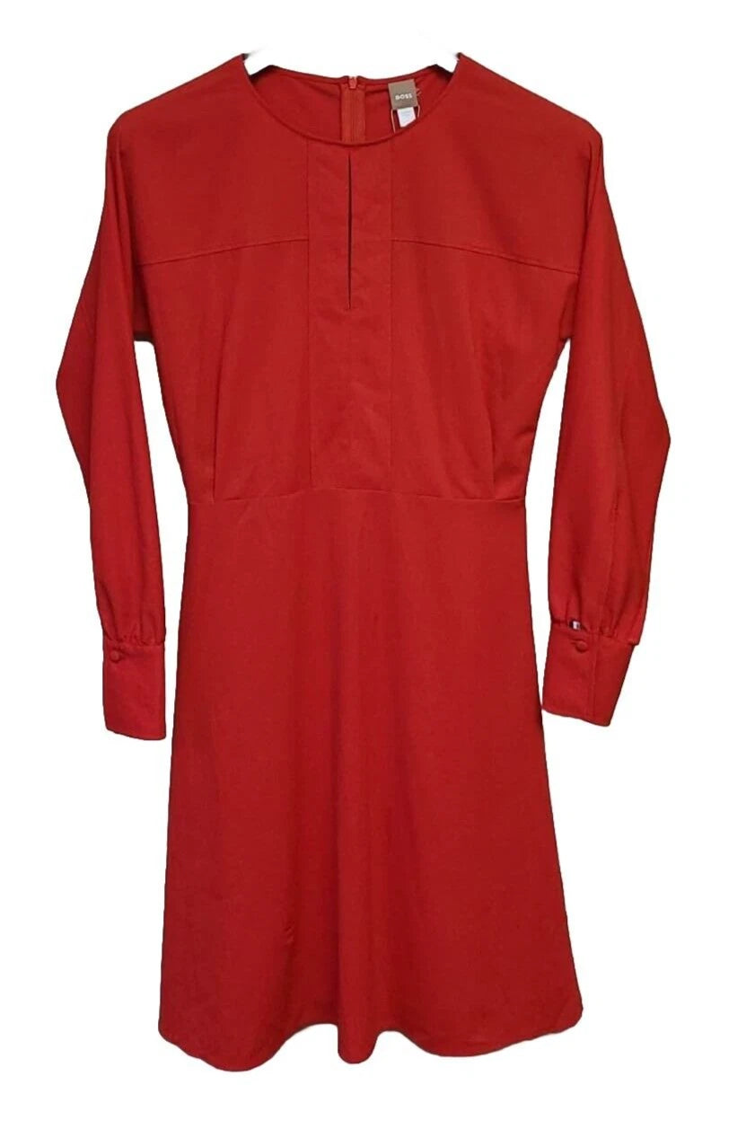 BOSS Danbena Flare Red Dress Cutout Front Chest Knee Fit - Size 4 / 26
