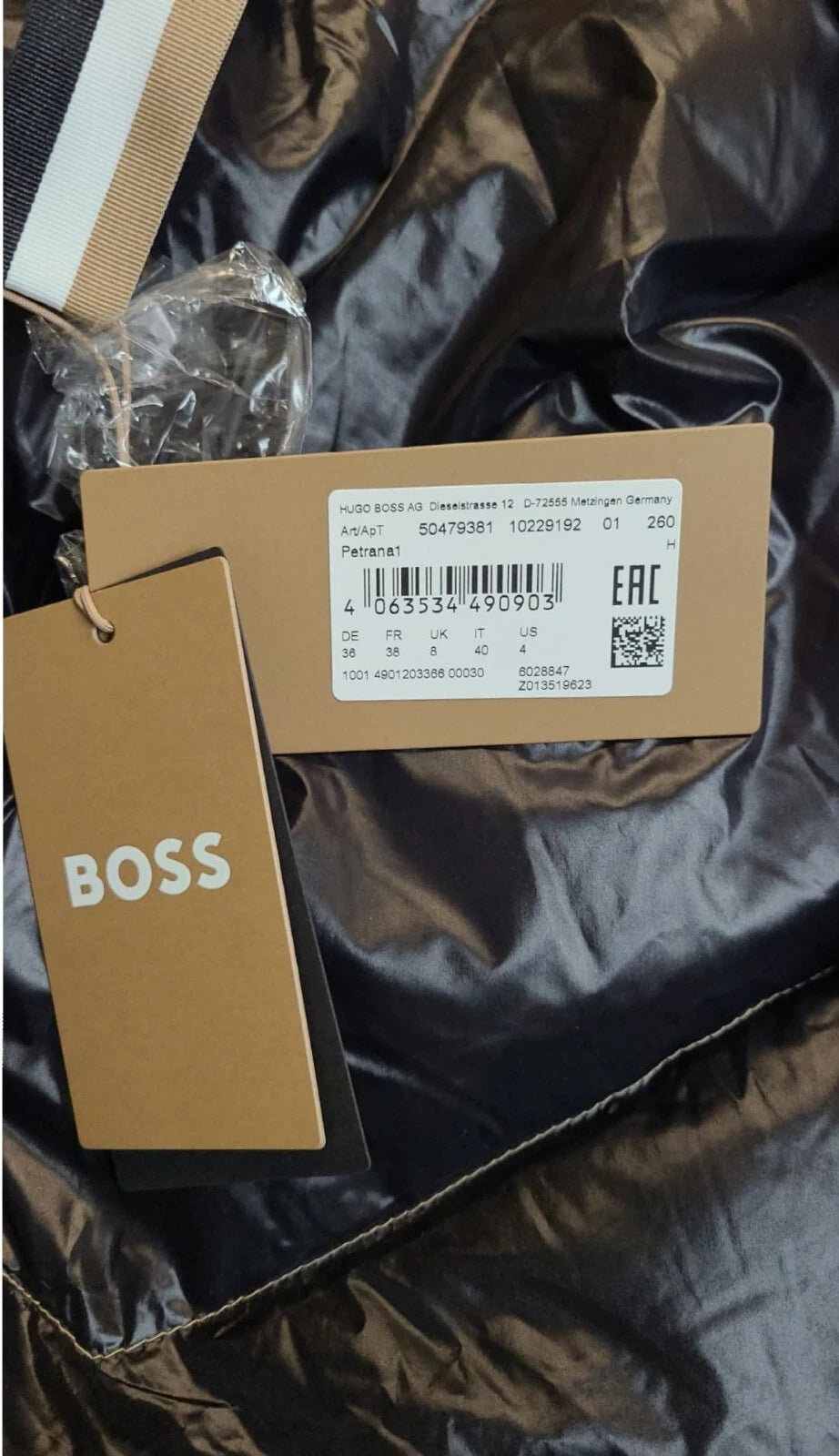 $595 - BOSS Petrana Real Down Quilted Long Jacket Parka with Hood - Size 4 / 26