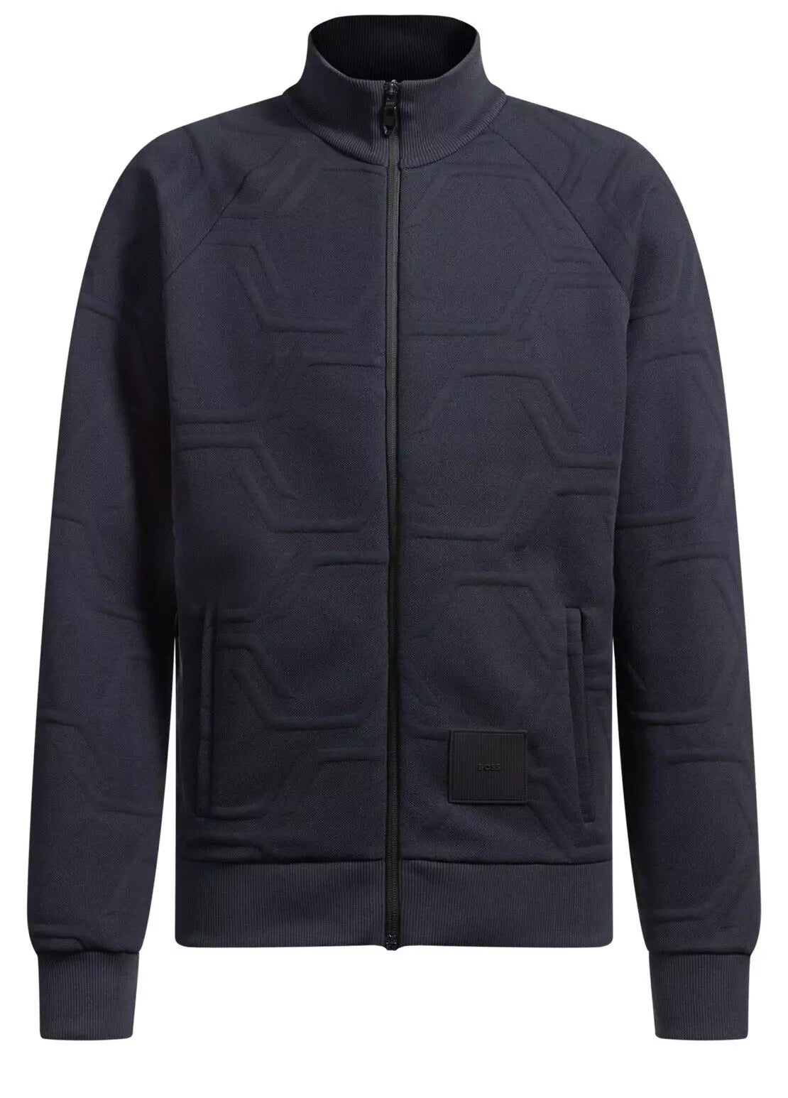 BOSS Skaz HexaQuilt Zip Sweatshirt Track Cotton Jacket with Logo Dark Blue - M