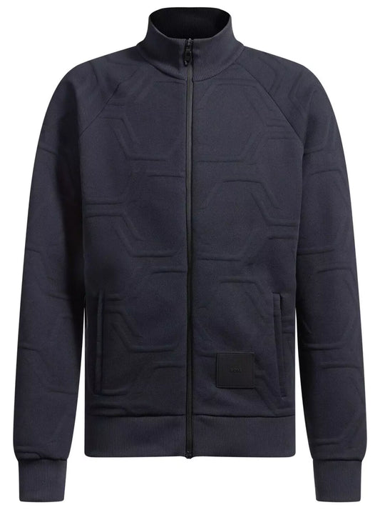 BOSS Skaz HexaQuilt Zip Sweatshirt Track Cotton Jacket with Logo Dark Blue - M