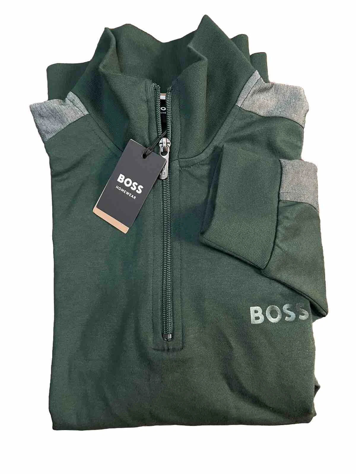 BOSS Quarter Zip Pullover Tracksuit Jacket Sweater with Logo in Green - Size M