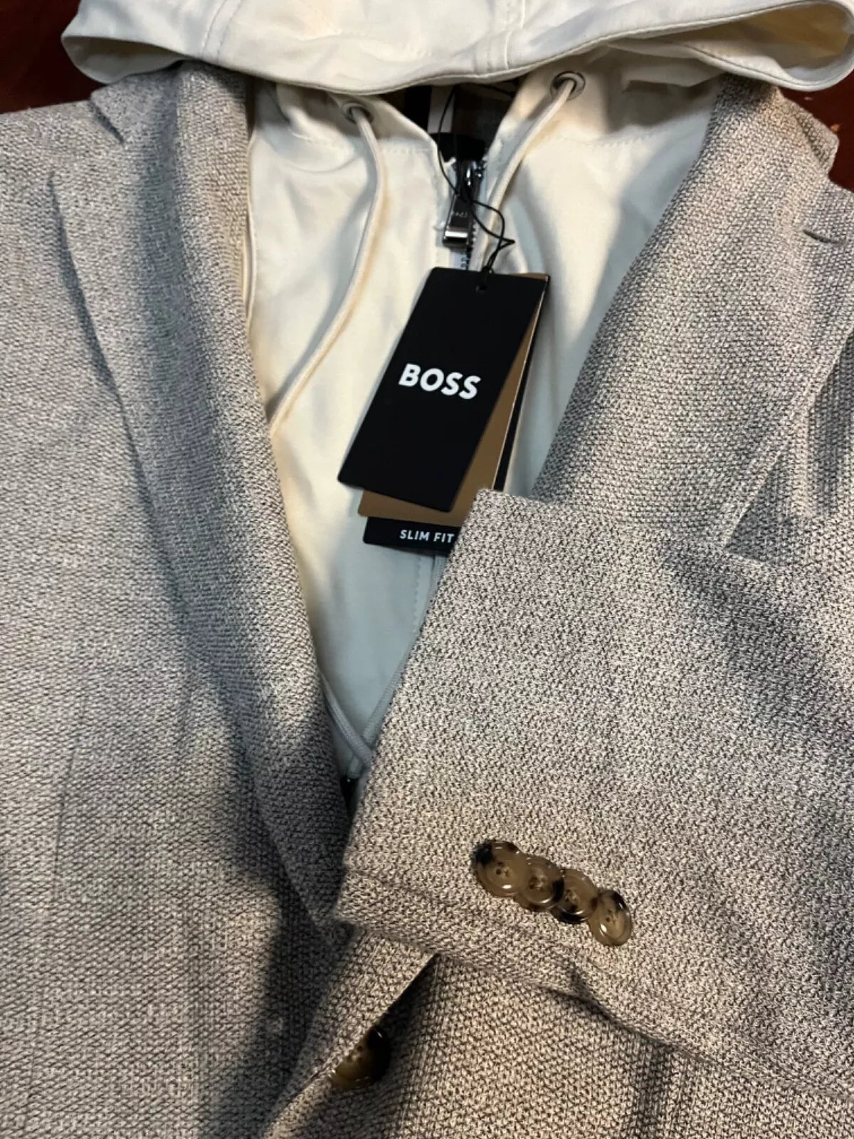 $699 - BOSS Sport Jacket Coat Removable Hooded Inner Italian Jersey Slim - 38R
