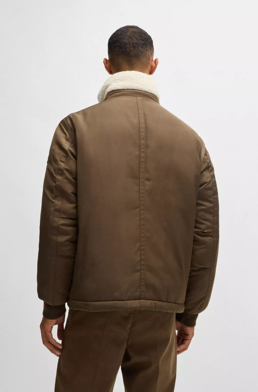 $645 BOSS Water Repellent Jacket Faux-Fur Collar Shoulder Logo Regular Fit - 40R