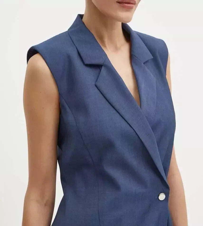 BOSS Delibea Sleeveless Button Front Dress in Virgin Wool Blue - Size 4 / 26