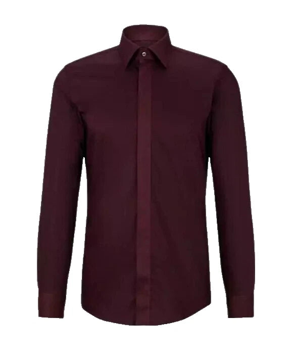 BOSS HANK Slim-Fit Dress Shirt Easy-Iron Stretch Cotton Poplin - Size 15.5 / 39