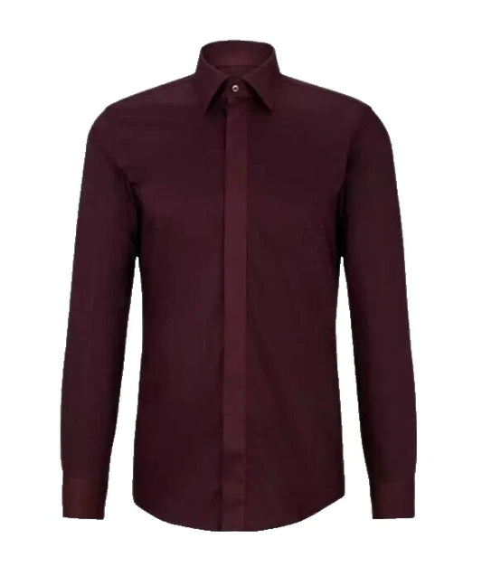 BOSS HANK Slim-Fit Dress Shirt Easy-Iron Stretch Cotton Poplin - Size 15.5 / 39