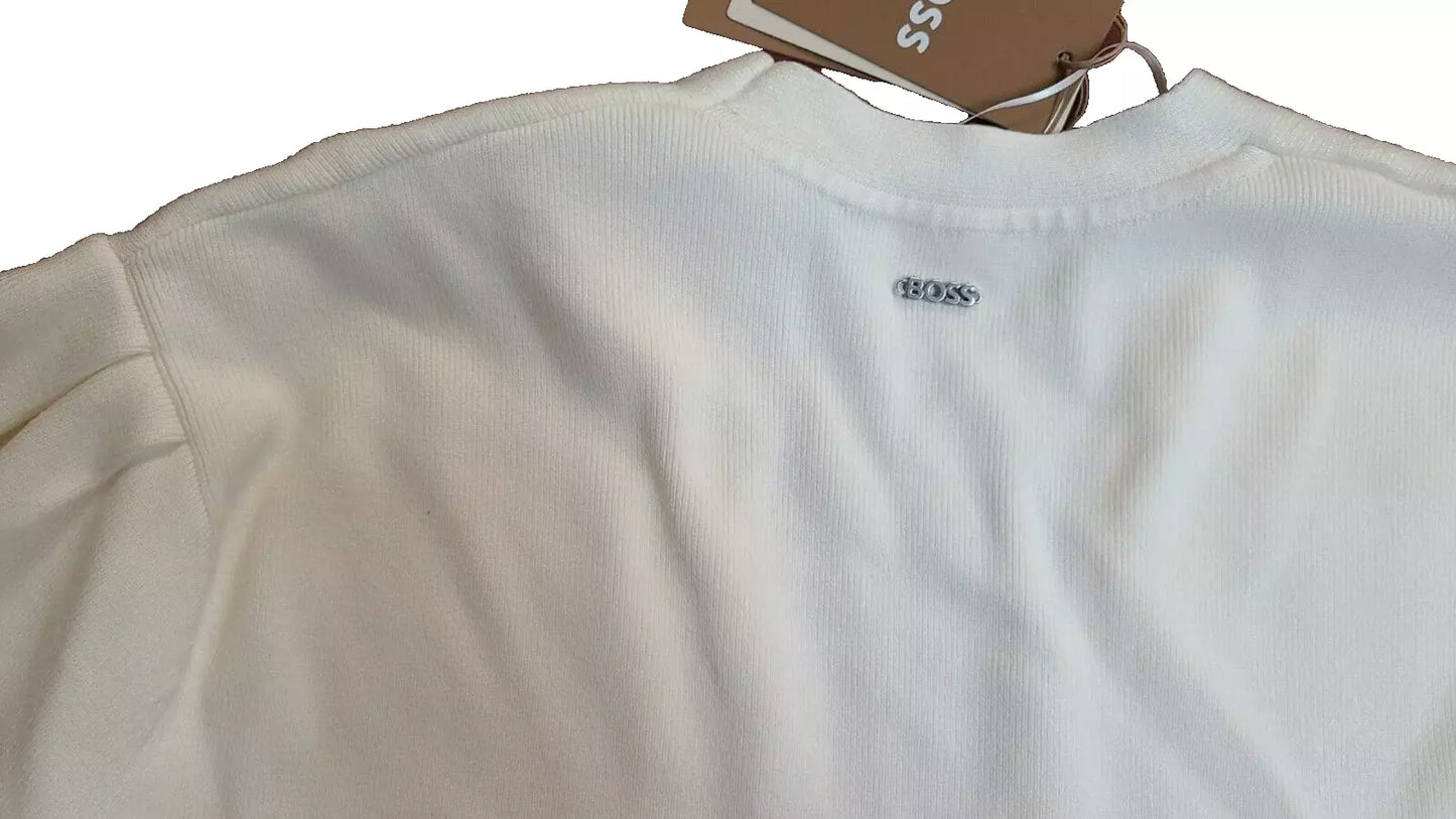 BOSS V-Neck Sweater Puff Sleeves Back Logo in White Regular Fit - Size S  / CH