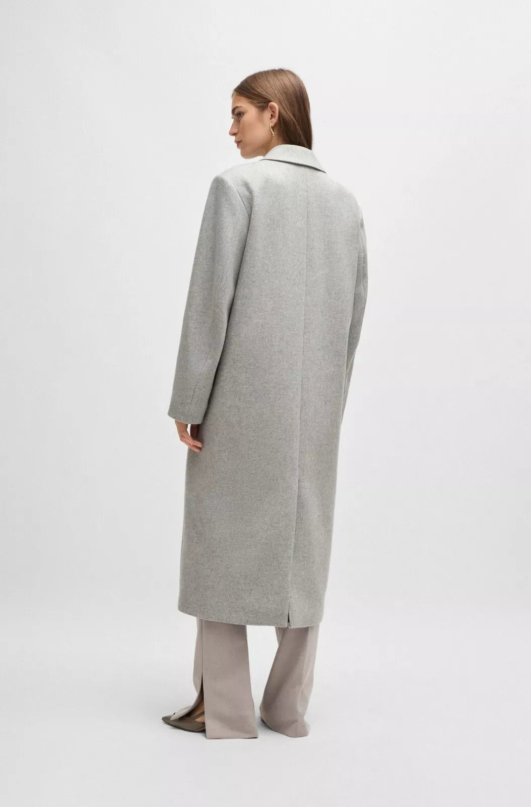$895 - BOSS Luxury Coat in Wool with Cashmere Oversize Fit Silver - Size 4 / 26