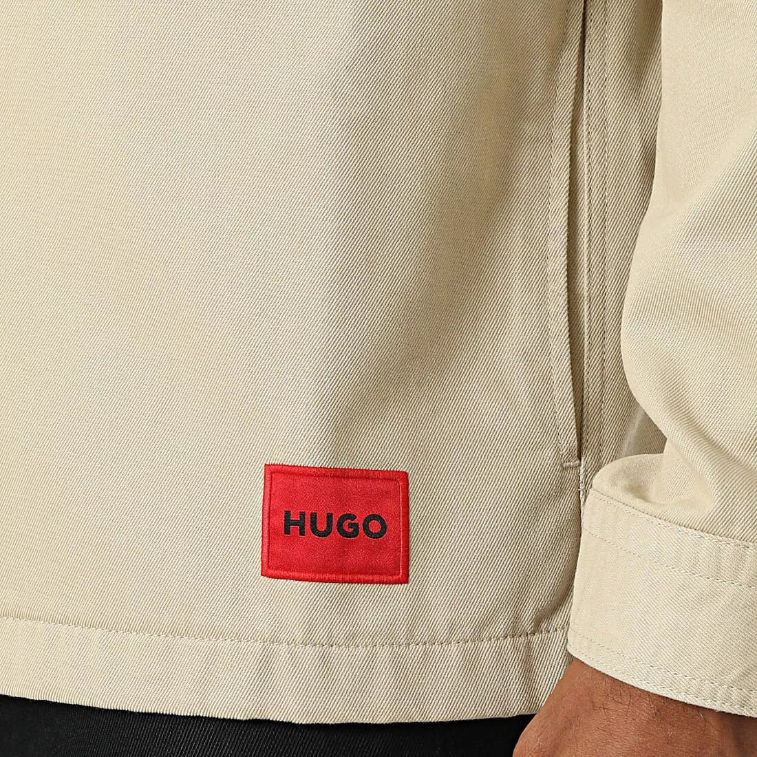 HUGO BOSS Casual Cotton Shirt Overshirt Logo Label Oversized Fit Beige - Size M