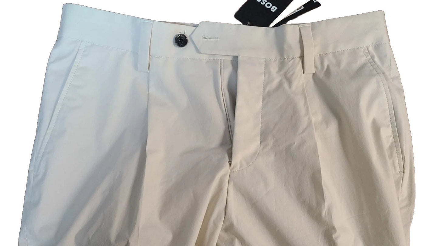 BOSS Perin Casual Pleat Front Pants in Stretch Cotton - Relaxed Fit - Size 34