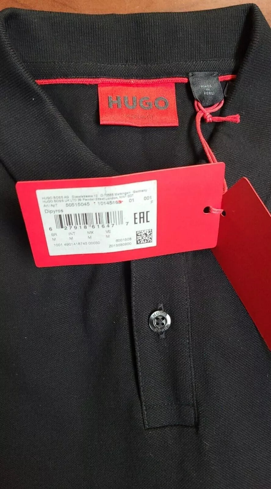 HUGO BOSS Cotton Polo Shirt with Fire Logo in Black - Size M