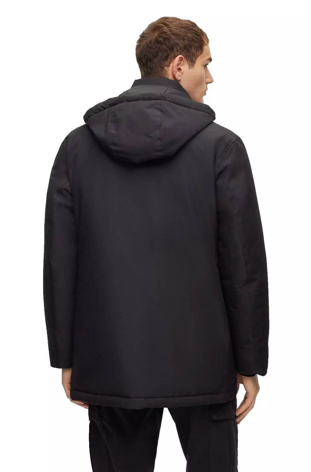 BOSS Water Repellent Jacket Parka Removable Hood Relaxed Fit in Black - Size 38R