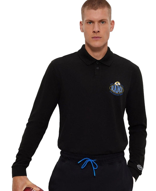 BOSS X NFL Sport Los Angeles Rams Long Sleeve Cotton Polo Shirt Black - Size M